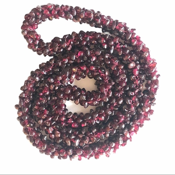Vintage Woven Garnet Bead Necklace EUC - Picture 3 of 6
